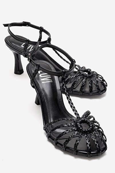 LuviShoes Gerald Black Knitted Strap Women's Heeled Shoes