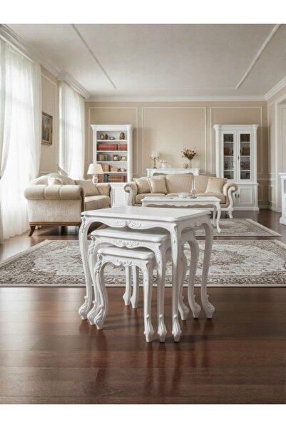 Gazzini Furniture Majestic Fransız Still 3'lü Ahşap Zigon Sehpa