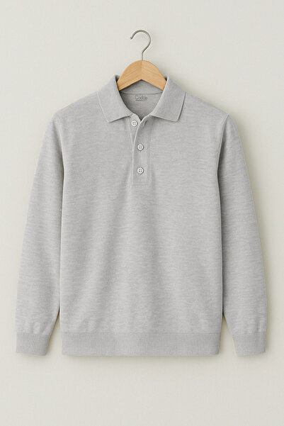 Edwox Men's Polo Collar Sweater Gray Cd111