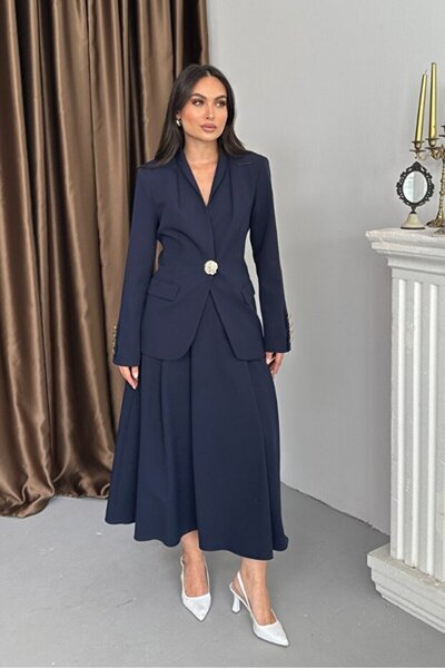 ZF BUTİK Σετ με χρυσά κουμπιά, μπλέιζερ και φούστα