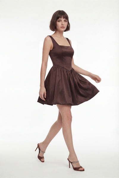 Lafaba Women's Brown Square Neck Mini Homecoming Evening Dress