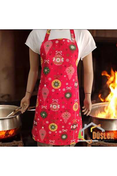 DÜŞLER EV TEKSTİLİ New Year's Patterned Chef's Kitchen Apron with Adjustable ...