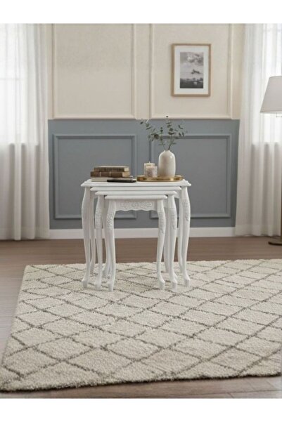 Gazzini Furniture Barok Lükens Oymalı 4'lü Ahşap Zigon Sehpa