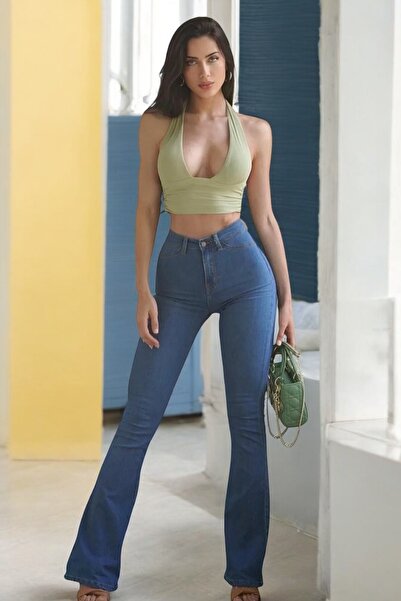 LİVKA Angers Γυναικείο τζιν παντελόνι μεσαίου μπλε χρώματος με ψηλή μέση και ...