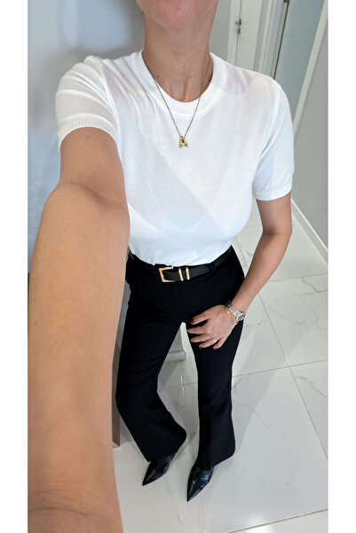 BİRCANÇİL MD Asilla Бяла блуза с къс ръкав от трико