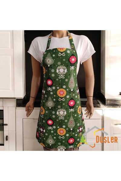 DÜŞLER EV TEKSTİLİ New Year's Patterned Chef's Kitchen Apron with Adjustable ...