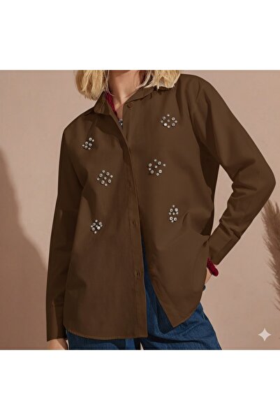 Amorti Women's Stone Embroidered Oversize Cotton Shirt - Premium Series