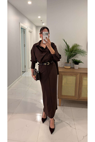 BİRCANÇİL طقم قميص وتنورة من أولسويا باللون البني