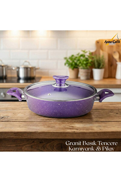 Arzu Çelik 26 cm Granite Pot & Pilav Pot Glass Lid - Violet