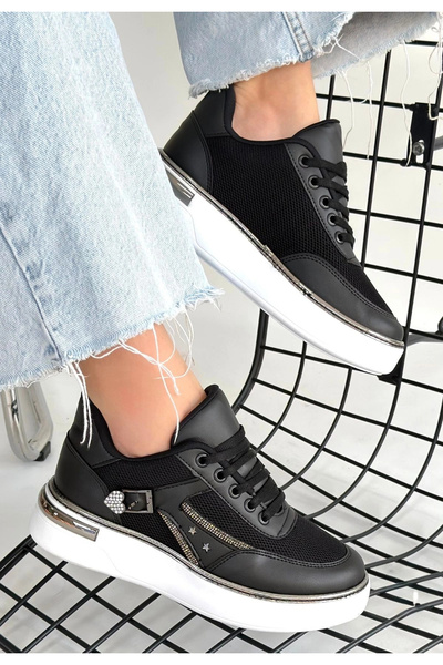 ARMÜZ Junda Black Leather Lace-Up Sports Shoes