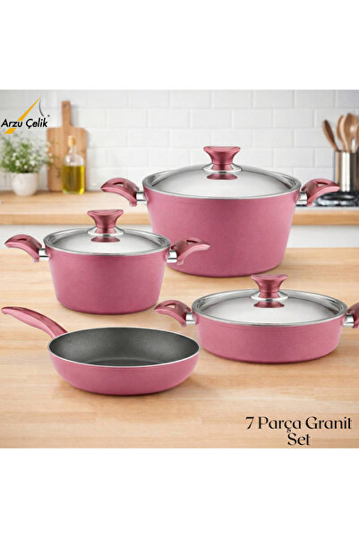 Arzu Çelik طقم غطاء فولاذي من الجرانيت مكون من 7 قطع - بلون البرقوق