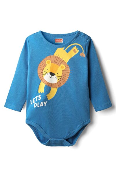 Babyhug بدلة نوم قطنية محبوكة 100% بأكمام طويلة مزينة بطبعة أسد - أزرق