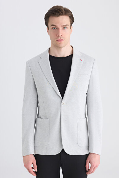 D'S Damat Ds Damat Slim Fit Gray Herringbone Fabric Jacket