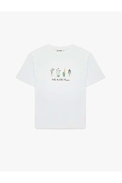 Koton Γυναικείο T-Shirt με στάμπα Crew Neck σε χρώμα Εκρού 6SAL10068IK