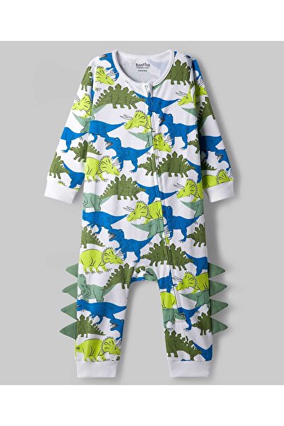 Bonfino 100% Cotton Knit Full Sleeve Romper with Side Zipper & Dino Print - W...