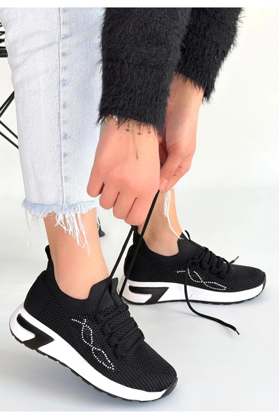 ARMÜZ Belan Black Knitwear Lace-Up Sports Shoes