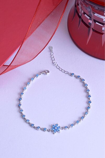innuendo jewelery 925 Ayar Gümüş Sıralı Taşlı Turkuaz Lotus Çiçek Bileklik