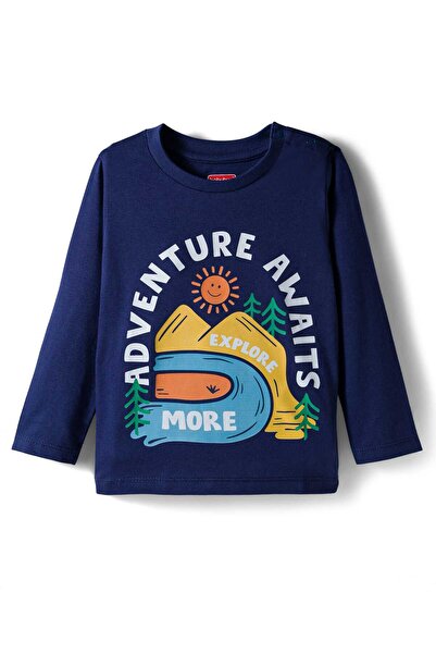 Babyhug 100% Cotton Knit Full Sleeves T-Shirt with Adventure Text Print - Nav...