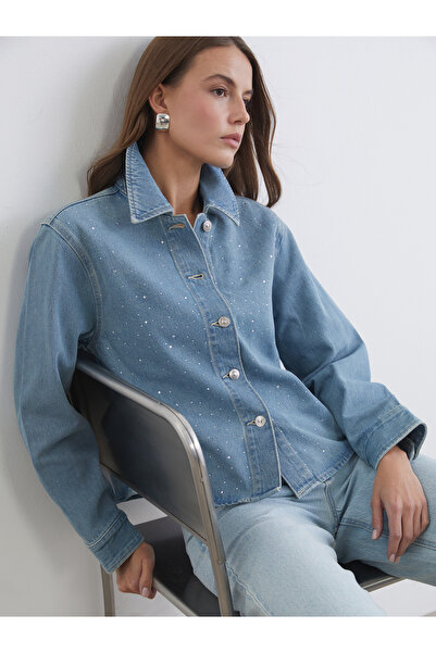 LC Waikiki جاكيت جينز نسائي بياقة مزينة