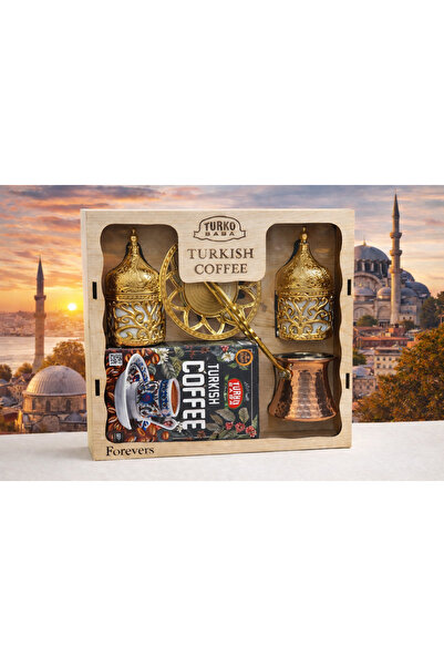 forevers طقم قهوة تركي هدية (لون ذهبي) لشخصين