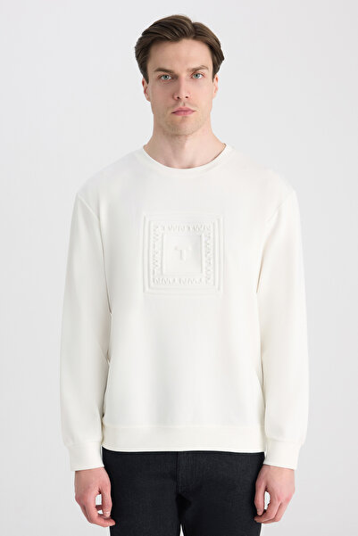 Twn Relaxed Fit Ecru Plain Sweatshirt