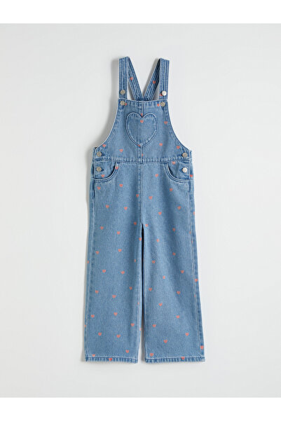 LC Waikiki Girls' Jean Salopettes with Heart Print