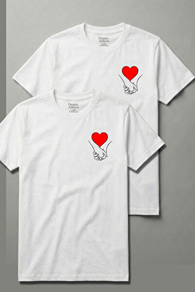DESEN ATÖLYESİ Cotton 2-Piece Lover's Combination Heart and Hand Printed Whit...