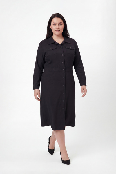 Roxxlen Rochie de damă mărime mare cu nasturi, neagră