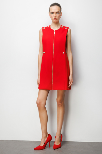 Ekol Süs Düğmeli Fermuarlı Midi Elbise 6004