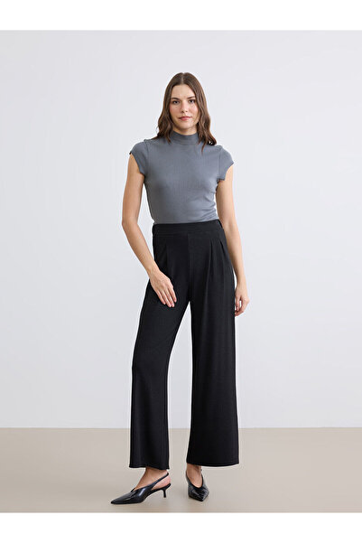 LC Waikiki Peak New Season Elastic Waist Wide Leg Women's Pleated Trousers