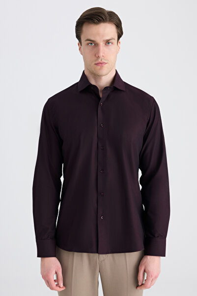 D'S Damat Ds Damat Slim Fit Burgundy Dobby Shirt