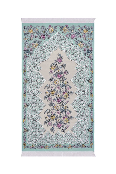 Bursa İpek Water Green Floral Pattern Silky Tapestry Prayer Rug