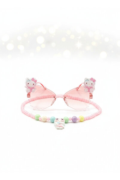 burjalmodah طقم إكسسوارات أطفال – نظارة شمسية وردية مع سلسال خرز ملون