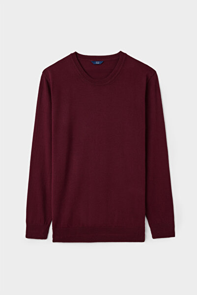D'S Damat Ds Damat Regular Fit Burgundy Plain Knit Sweater