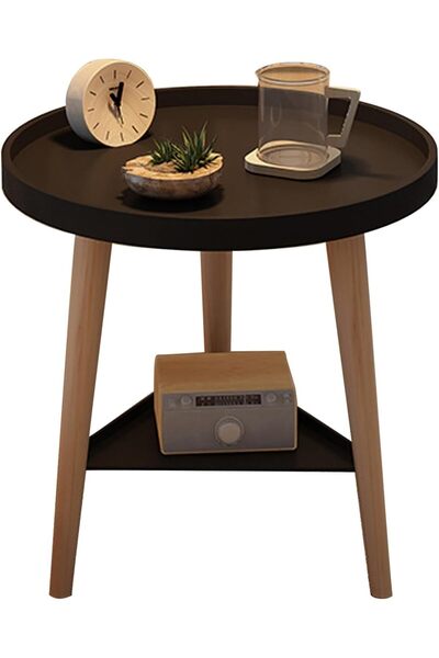 Arabest Side Table, Round Nightstand, End Table with Open Shelf, 2-Tier Stora...