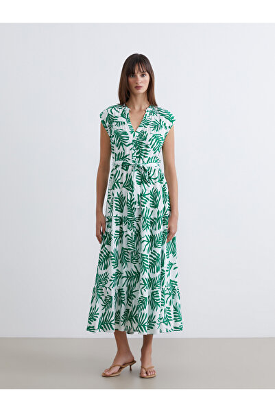 LC Waikiki Notch Neck Patterned Dress with Sash