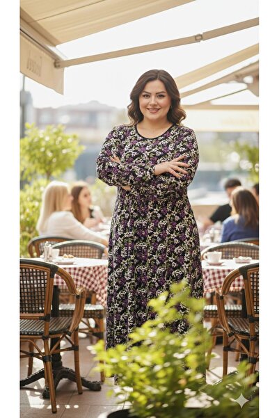 THEBEK Yumoş Velvet Suede Patterned Oversized Dress Mix Pattern