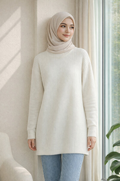 Kirazgym Ribbed Long Knit Sweater - White