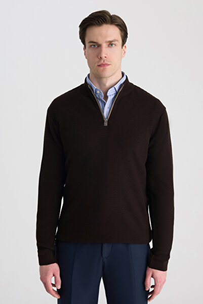 D'S Damat Ds Damat Regular Fit Brown Honeycomb Knit Sweater