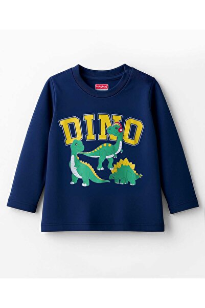 Babyhug 100% Cotton Knit Full Sleeves T-Shirt with Dino Print - Navy Blue