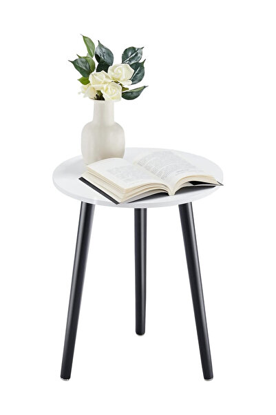 OKAE Modern round serving table in bright white with black legs