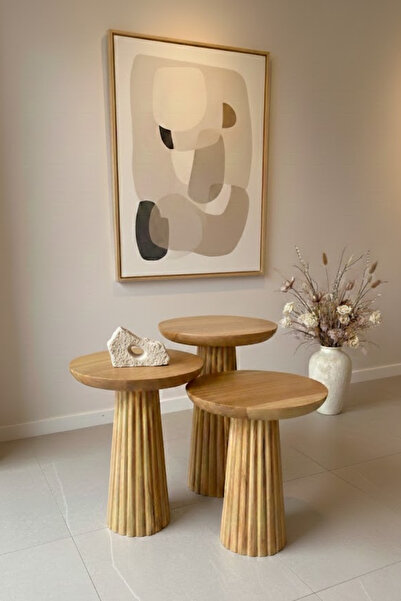 ERDEM MOBİLYA Ahşap 3'lü Fitilli Mantar Sehpa