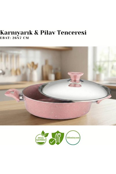 Arzu Çelik 7 Piece Granite Set Steel Lid - Pink