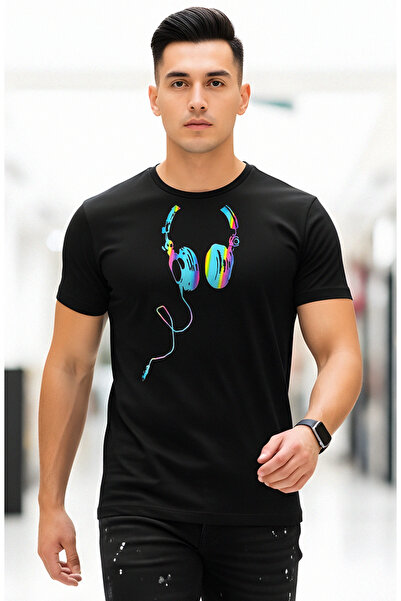 PARUNIV Men's T-shirt with Music rainbow print, 100% cotton