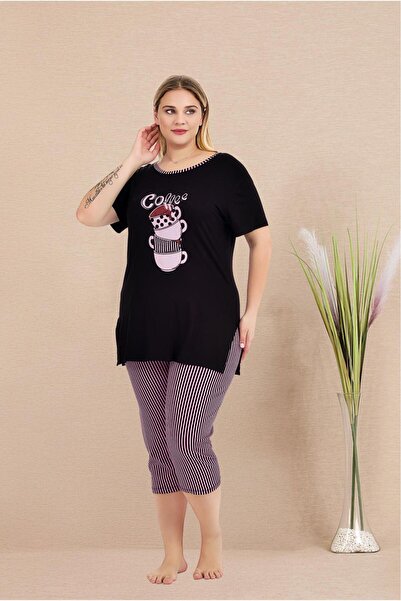 Lady Lingerie Short Sleeve Tunic and Capri Pants Women's Pajama Set in Battal...