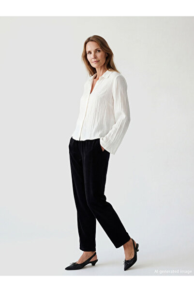 LC Waikiki Nevavm Women's Plus Size Velvet Trousers with Elastic Waistband