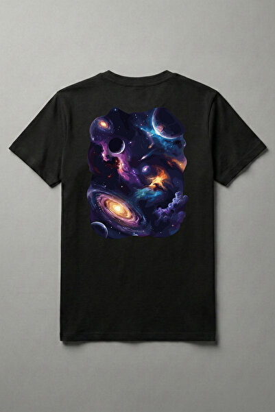 DESEN ATÖLYESİ Βαμβακερό μπλουζάκι Space Galaxy με στάμπα στην πλάτη, μαύρο, ...