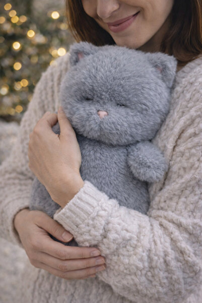 Cici Oyuncak Yumuşacık Peluş Gri Kedi Sarılmalık Sevimli Oyuncak Sevgiliye Kı...