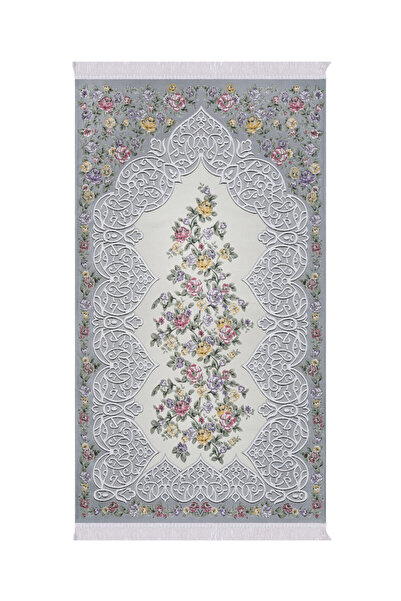 Bursa İpek سجادة صلاة حريرية بنمط زهور رمادية