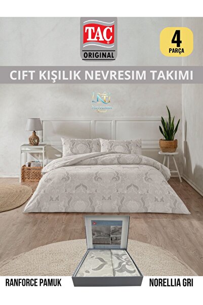 Taç Norellia gri Ranforce Çift Kişilik Nevresim Takımı 200x220 cm